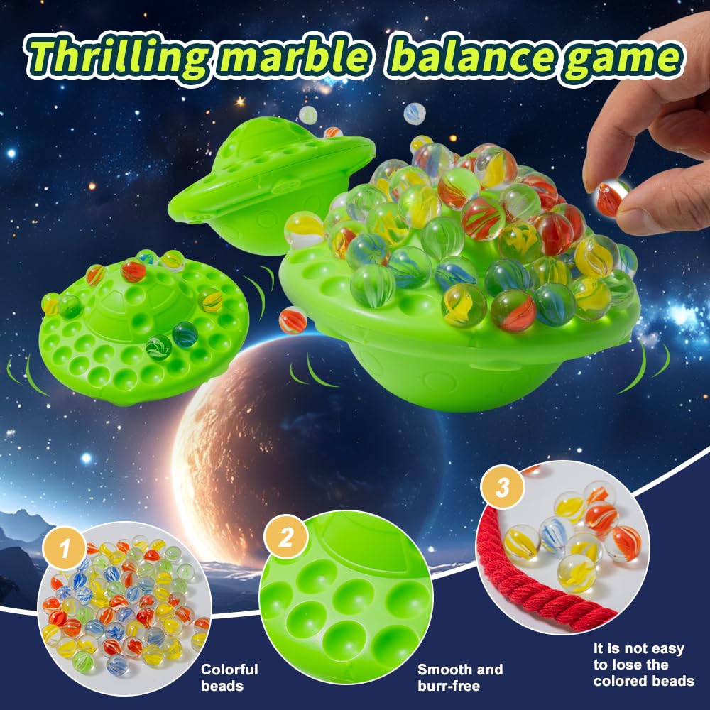 Wobble Marble Stacking Game for Kids, Marble Balance Board Game with 60 Glass Marbles & Storage Base,Fun Group Play for 1-4 Players,Birthday for Kids
