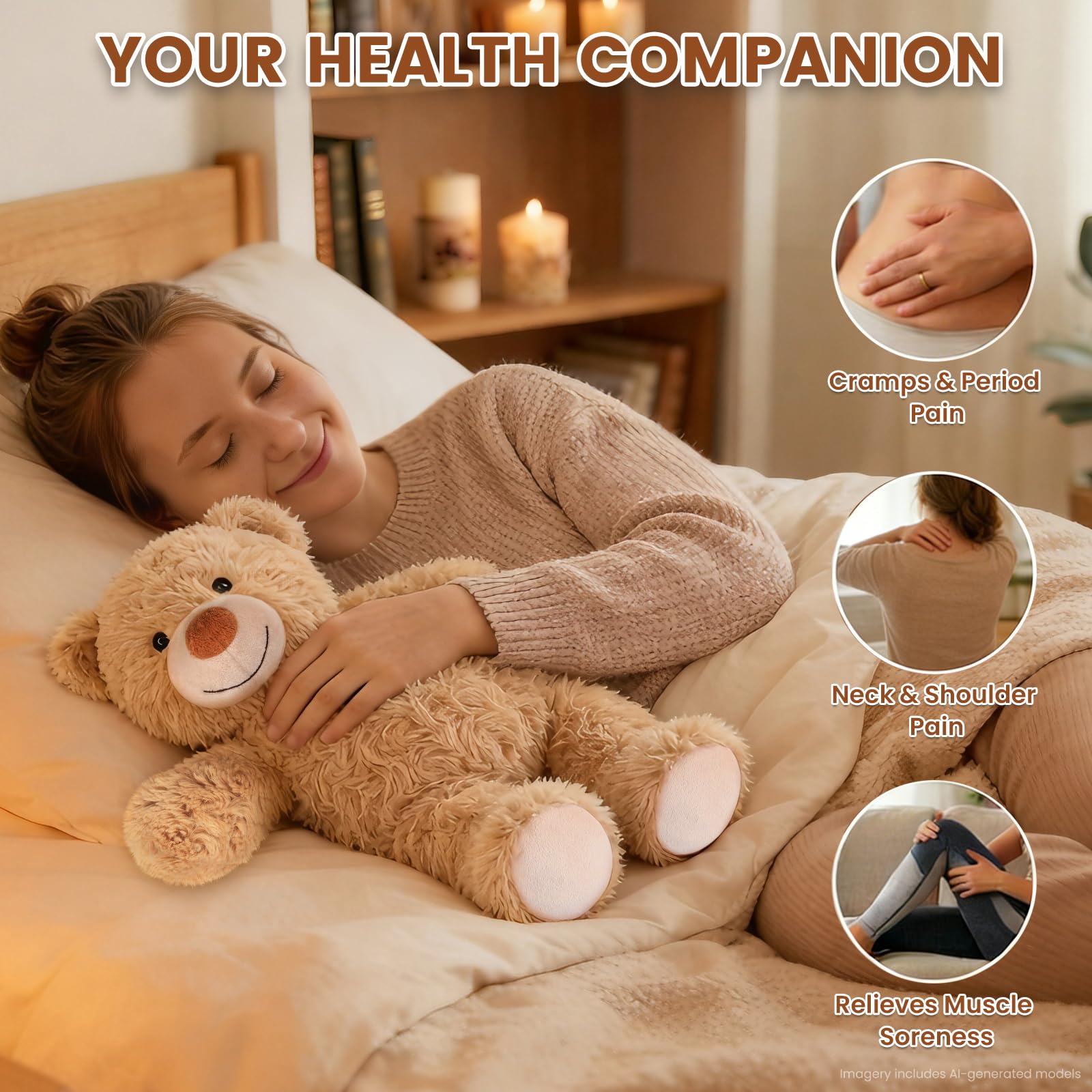 SuzziPals Teddy Bear Stuffed Animal Heating Pad for Period Cramp, Bear Gift