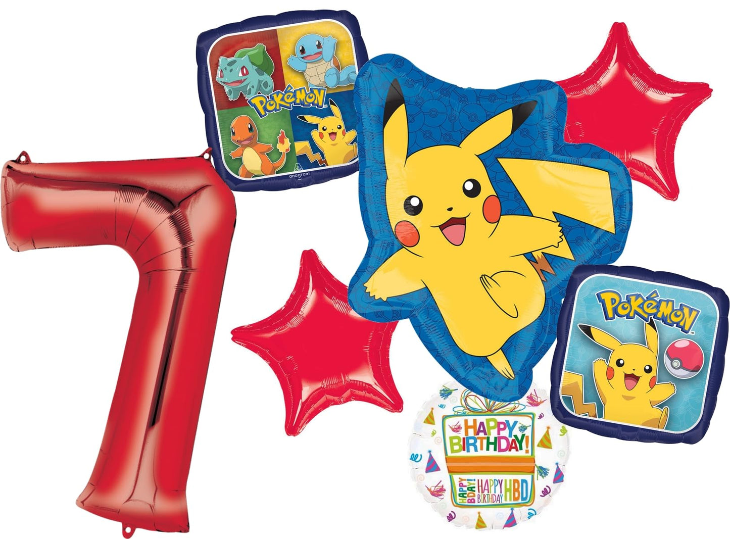 Pikachu 7th Birthday Party Supplies 7pc Foil Balloons Bouquet Decorations