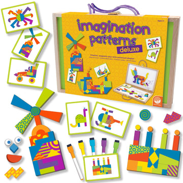 MindWare Imagination Patterns - Creative, Magnetic Play with Patterned Tangram Shapes - Includes 60 Magnetic Blocks, 60 Puzzle Cards, Dry Erase