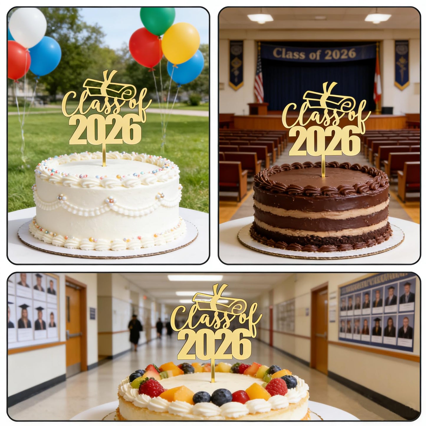 Sodasos Mirror Acrylic Class of 2026 Cake Topper