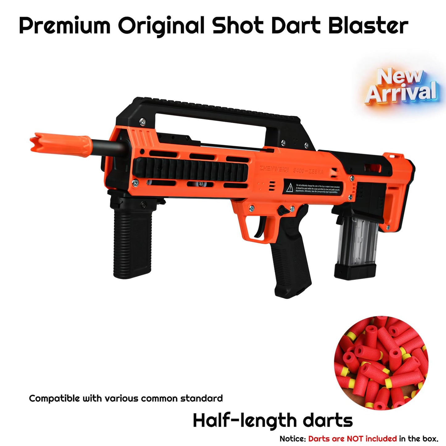 Zhenweiqi Zebra S400 Short Dart Blaster, 200 FPS High-Performance Manual Foam Blaster with 10-Round Magazine, Compatible with Standard Short Darts