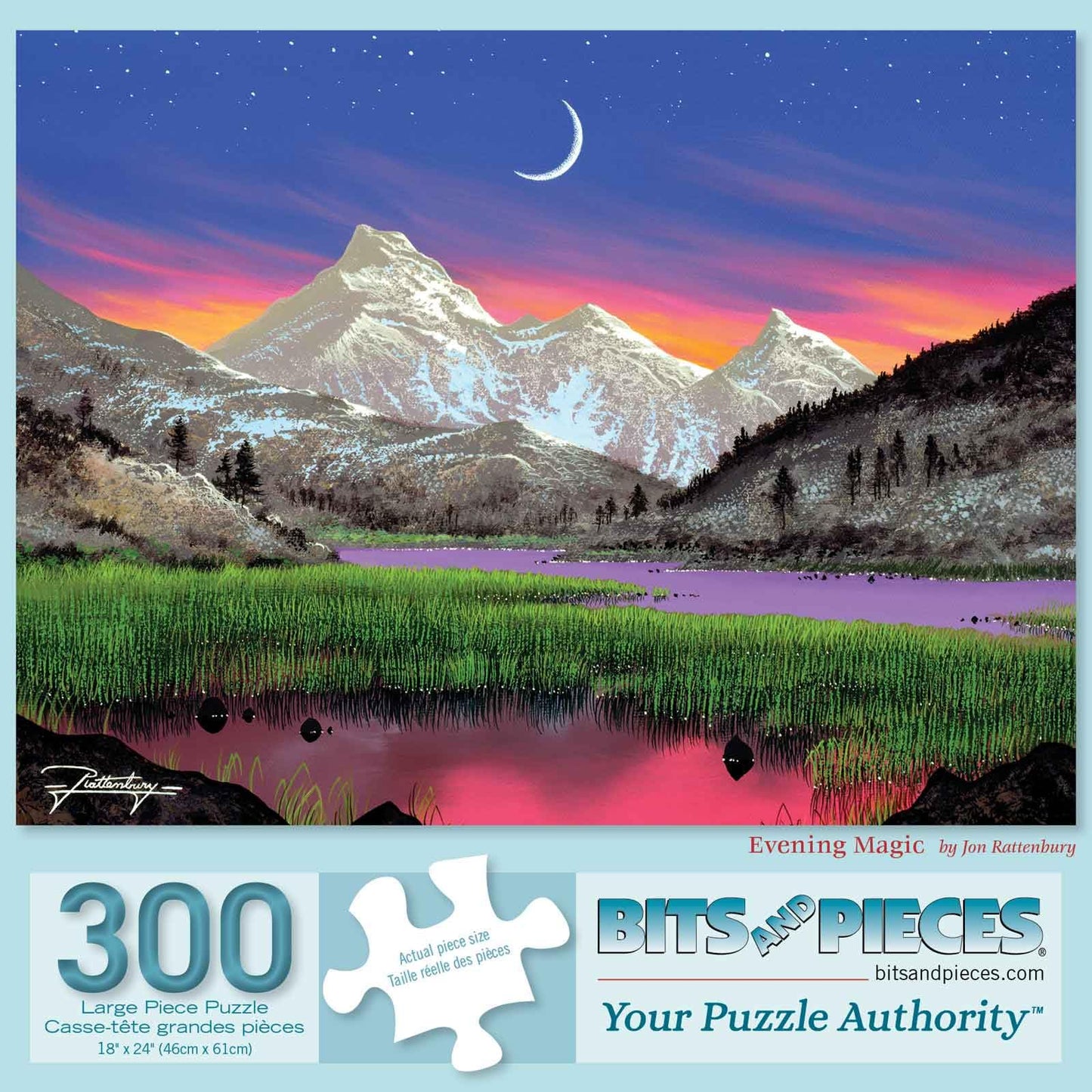 Bits and Pieces - Large 300 Piece Jigsaw Puzzle for Adults - Evening Magic - Nightime Mountain Landscape Jigsaw Puzzle by Artist Jon Rattenbury