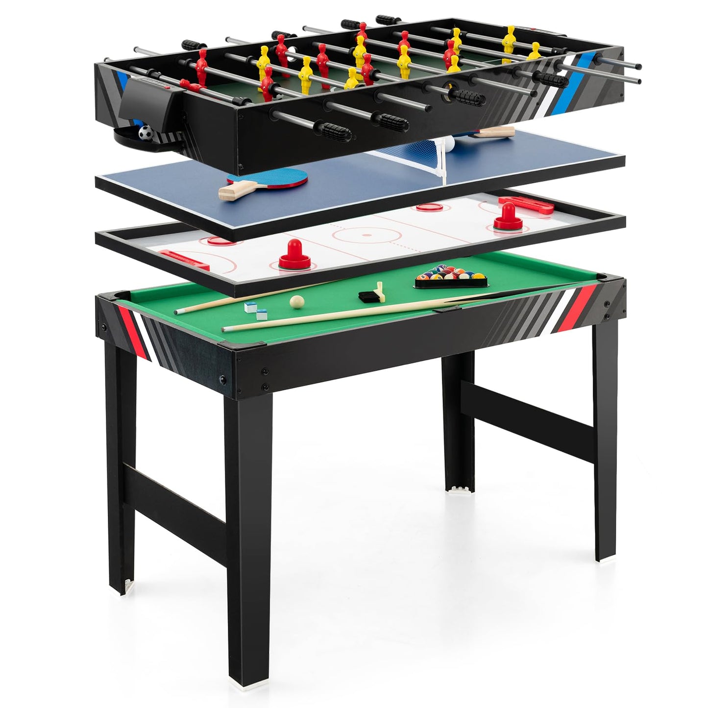 Goplus 4-in-1 Combination Game Table, 49'' Multi Game with Soccer, Air Hockey, Billiards, Pingpong Tabletop, Foosball, Pool Table for Home, Family