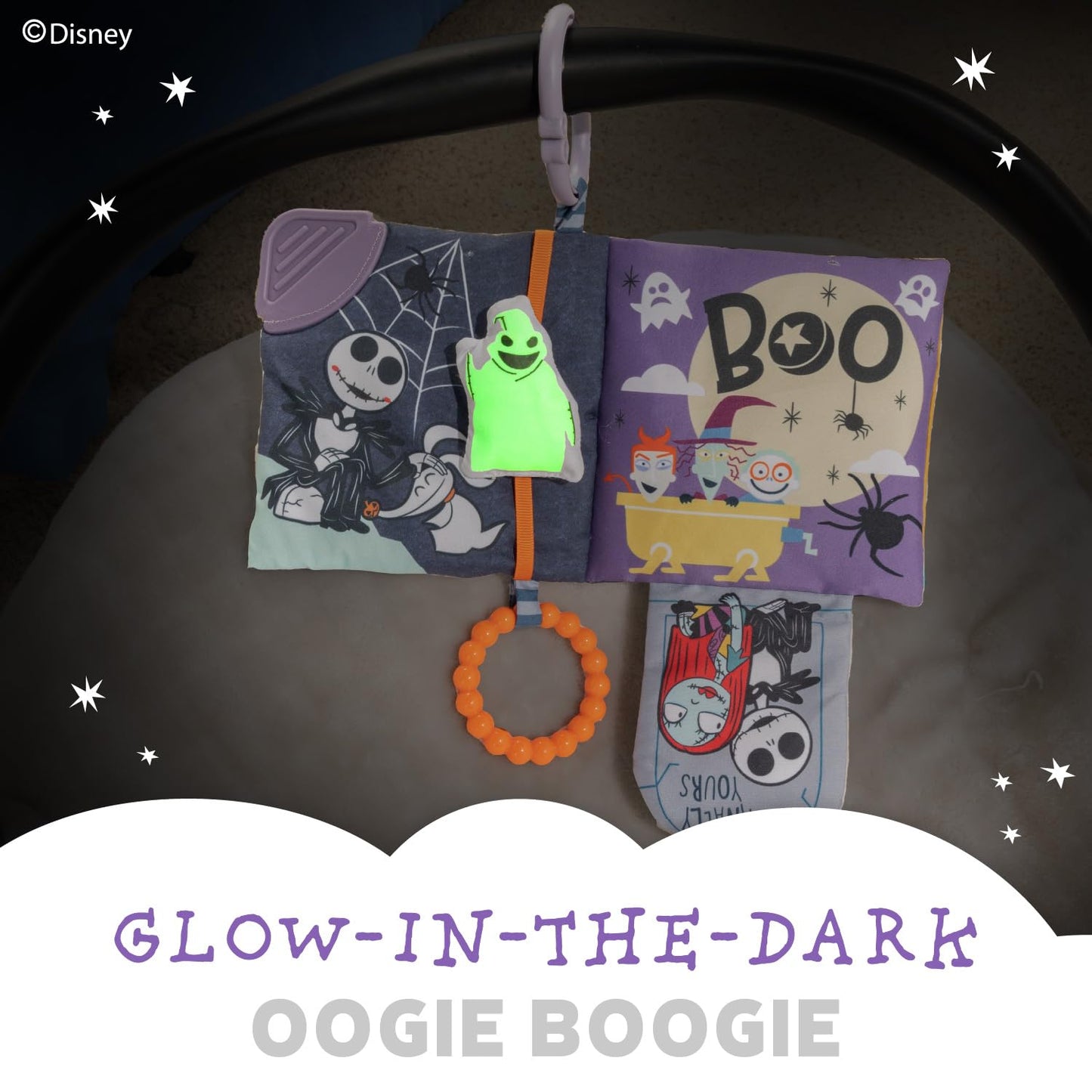 Kids Preferred Disney Nightmare Before Christmas My First Scare Jack Skellington Soft Book Baby Teething Crinkle Book with On-The-Go Clip, Crinkle