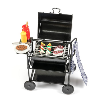 SAMCAMI Dollhouse Furniture Kitchen Grill Set (7 PCS) - Metal Grill, Skewers, Steak and Other Dollhouse Accessories - 1:12 Scale Miniature Dollhouse