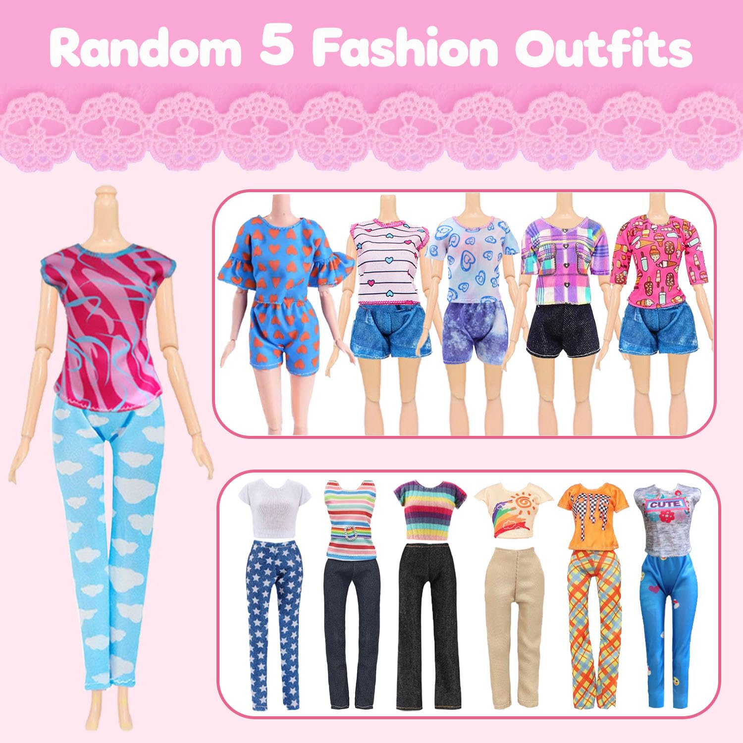 40 Pieces Doll Clothes and Accessories for 11.5 Inch Girl Dolls Including Random 5 Tops, 5 Pants, Random 6 Fashionable Dresses, Random 2 Swimwear, 10