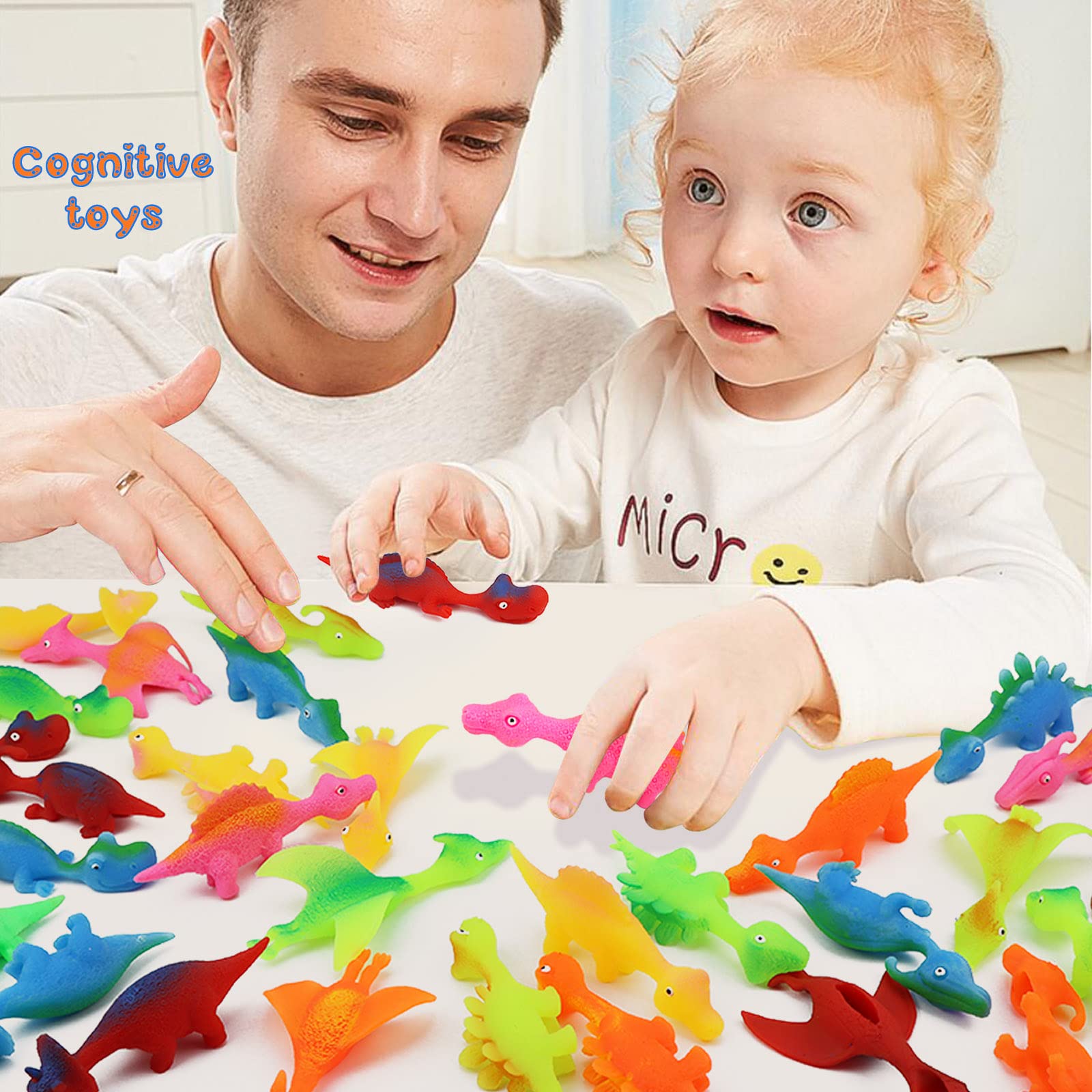 Pushmick 30 Pcs Slingshot Dinosaur Finger Toys, catapult toys as fun as slingshot chicken, cute shapes, more colors, Great for Flying Games and Party