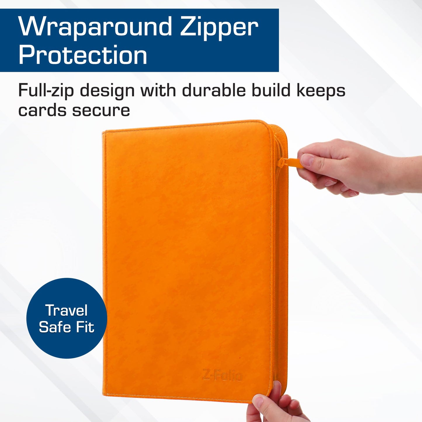 BCW Z-Folio 9-Pocket LX Album - Orange | Secure Zipper Card Organizer | Premium Leatherette Card Collection Binder | Trading Card Binder for Pokemon