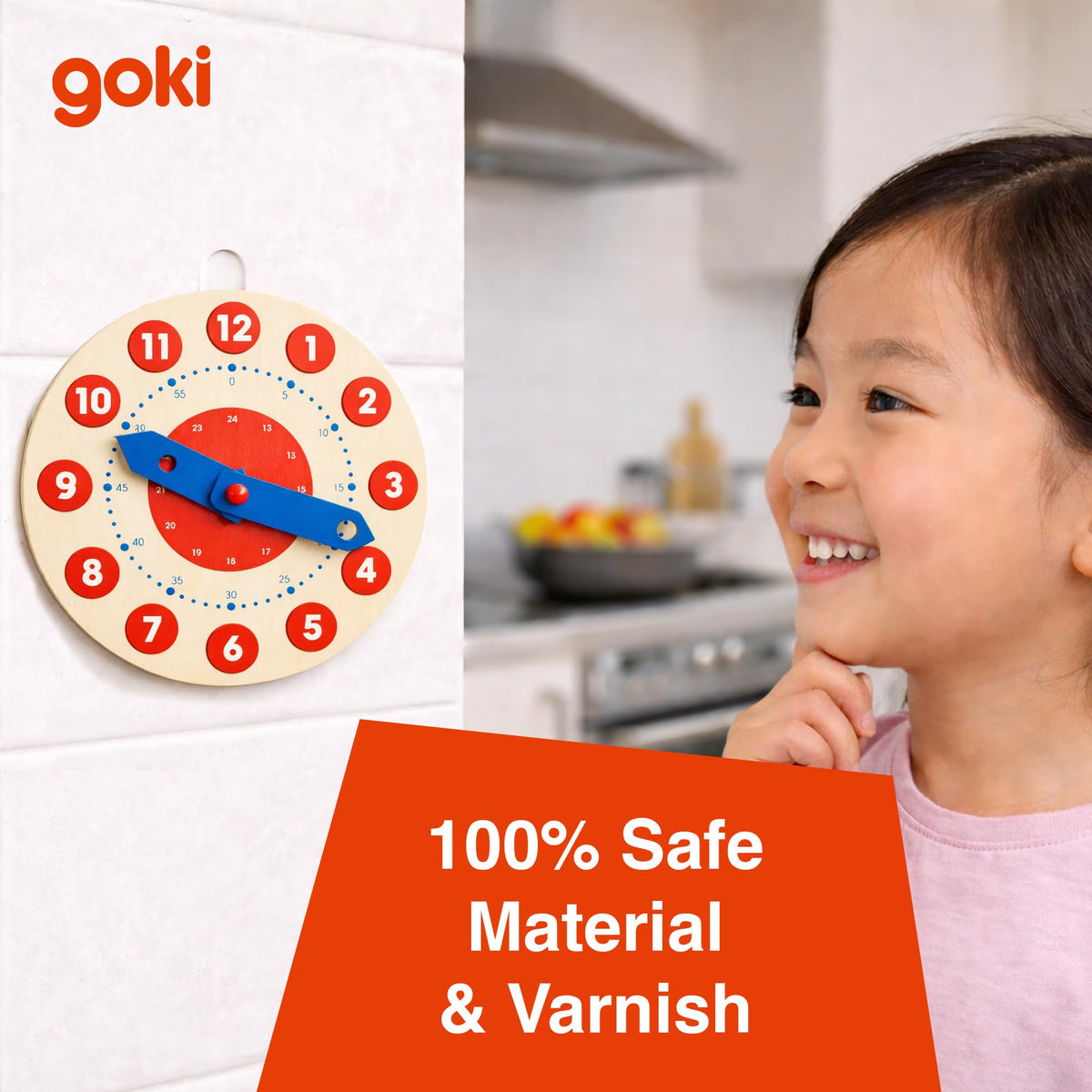 Goki Wooden Learning Clock for Kids - Educational Telling Time Teaching Clock for Toddlers & Kindergarten - Wooden Learning Toys I Toddler Educational