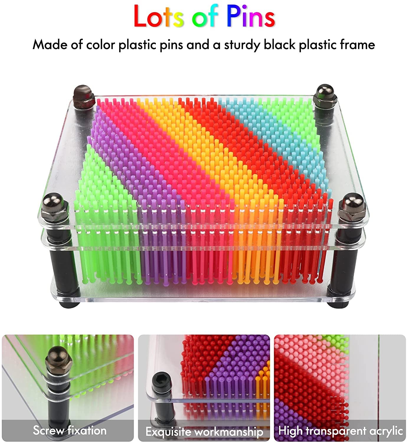 ZZF-LYA 3D Pin Art Toy - Unique Plastic Colorful Pin Art Board for Kids, 3.7 * 5''Desk Board Game Inspire Imagination 3D Pin Impression Sculpture