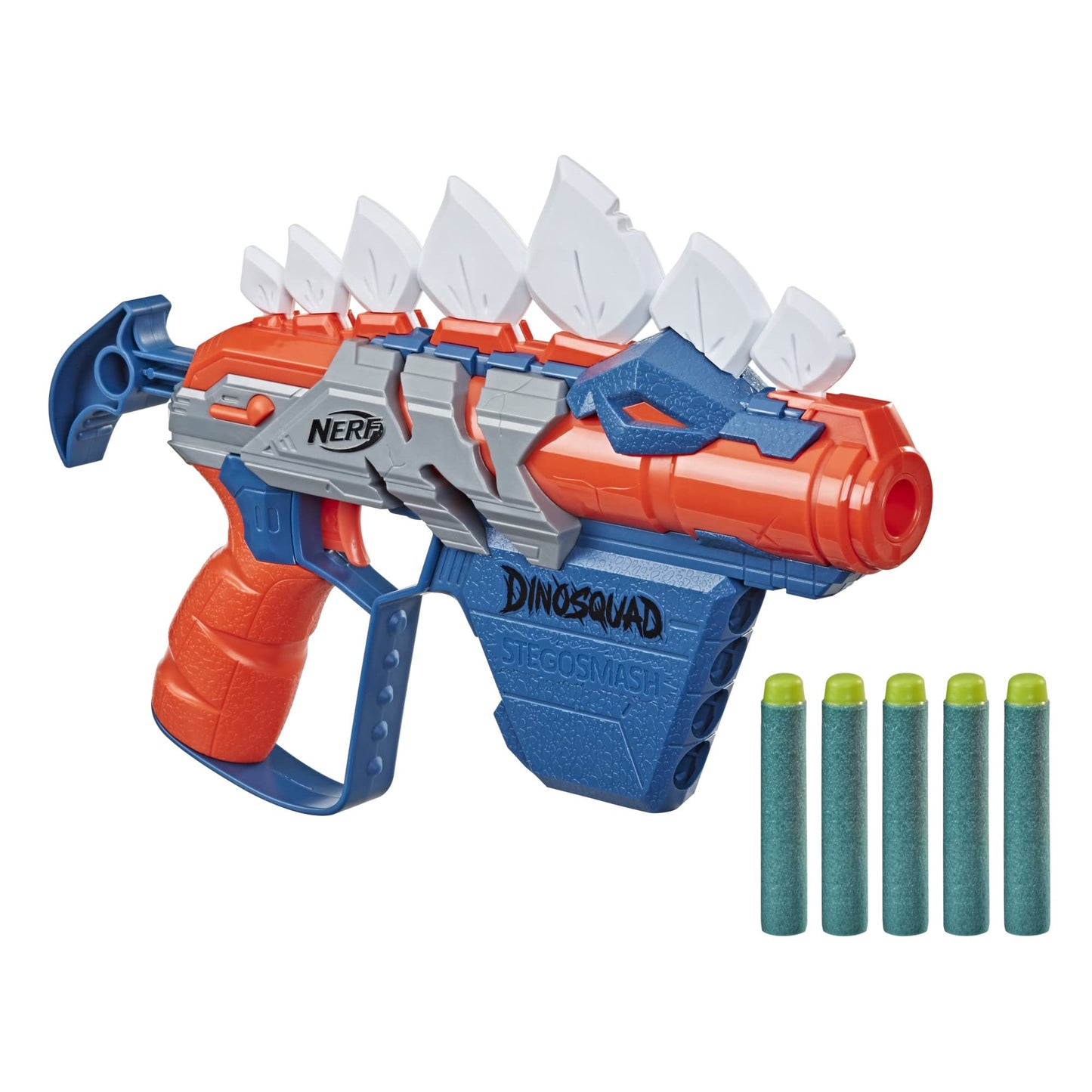 Nerf DinoSquad Stego-Smash Dart Blaster, 5 Nerf Elite Darts, Christmas Stocking Stuffers, Kids Outdoor Dinosaur Toys for 8 Year Old Boys and Girls
