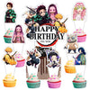 25pcs Demon Cake Decorations with 1pcs Cake Topper, 24pcs Cupcake Toppers for Slayer Birthday Party Supplies