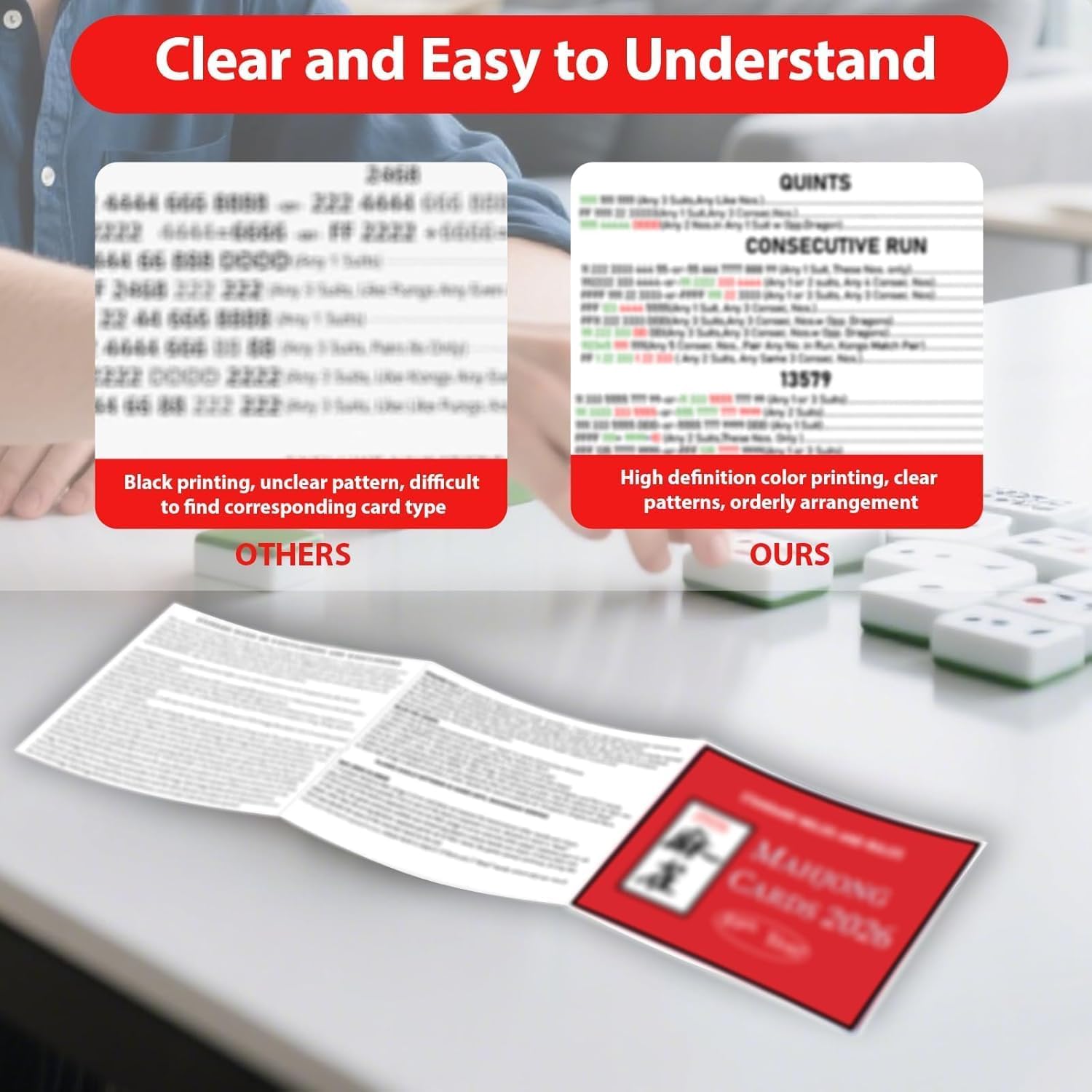 Cotftr Mahjong Cards 2026, 4 PCS Mah Jongg Card Large Print, Easy to Read Rule Cards for Mah Jongg, Perfect Mahjong Accessories and Gifts for Mahjong