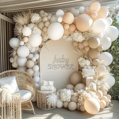 White Balloon Arch Double Stuffed White Sand Cream Beige Balloon Garland Kit Blush Nude Balloons for Neutral Baby Shower Gender Reveal Bridal Birthday