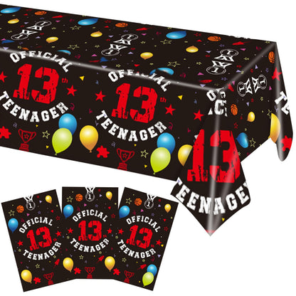 Xiliconie 13th Birthday Decorations for Boys Red Black Official Teenager 13th Party Plastic Disposable Rectangular Table Cover for Boys Birthday