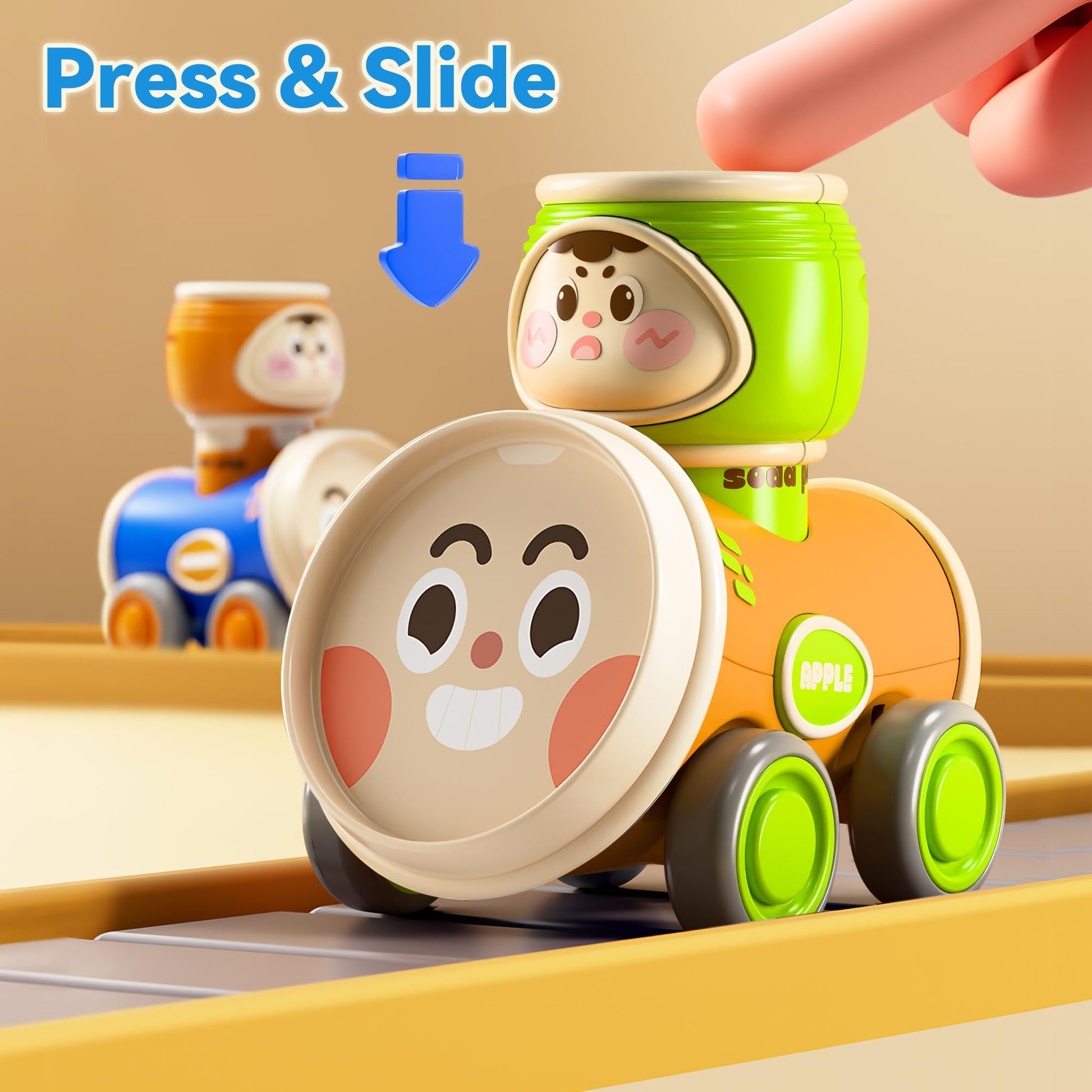 iPlay, iLearn Press to Go Car Toys Set for Toddlers 1-3, Baby Push Go Friction Racing Cars, Infant Play Vehicle Set, 1st Birthday Gifts for 6-9-12-18