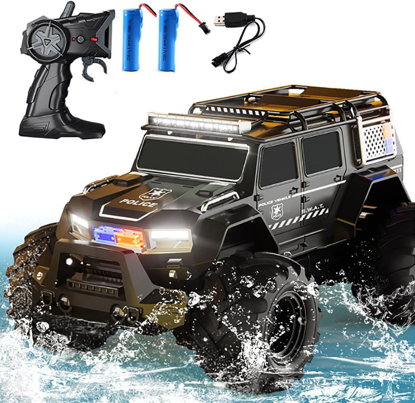 Amphibious Remote Control Car Waterproof Monster RC Cars 4WD All Terrain Off-Road Stunt Vehicle Toys with 2.4 GHz LED Lights for 6 7 8 9 10 11 12+