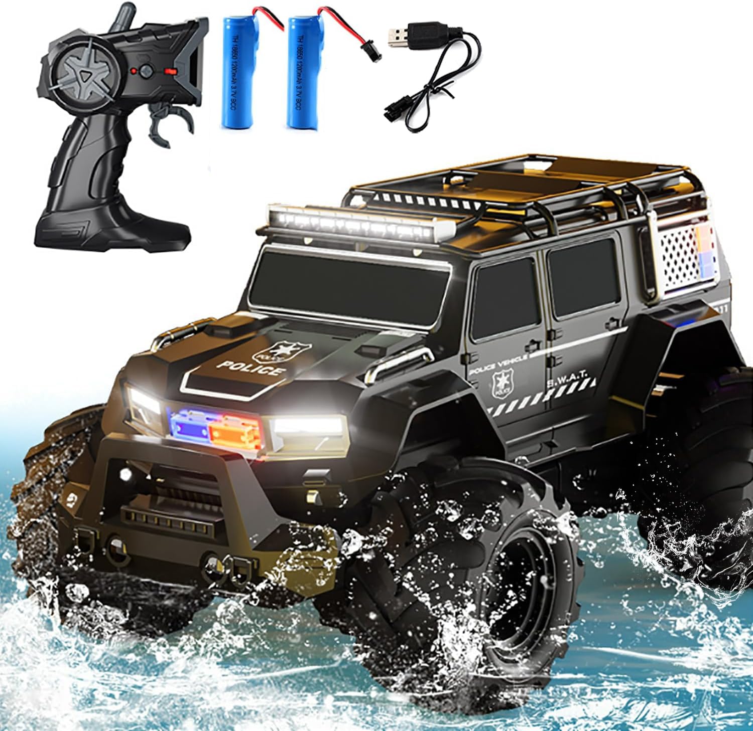 Amphibious Remote Control Car Waterproof Monster RC Cars 4WD All Terrain Off-Road Stunt Vehicle Toys with 2.4 GHz LED Lights for 6 7 8 9 10 11 12+