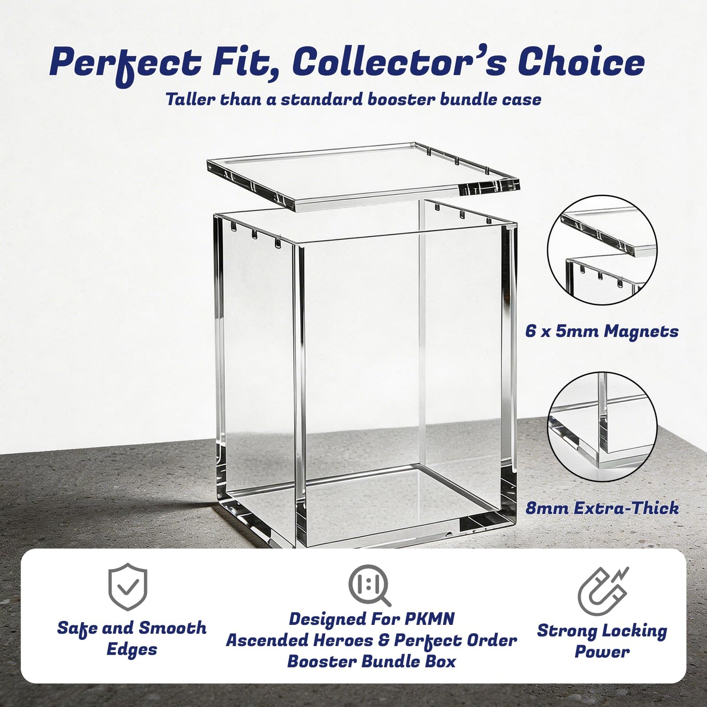 Booster Bundle Acrylic Case - Upgraded Taller Version for Perfect Order & Ascended Heroes, Magnetic Display Case, 5mm Thick Clear Acrylic Storage Box