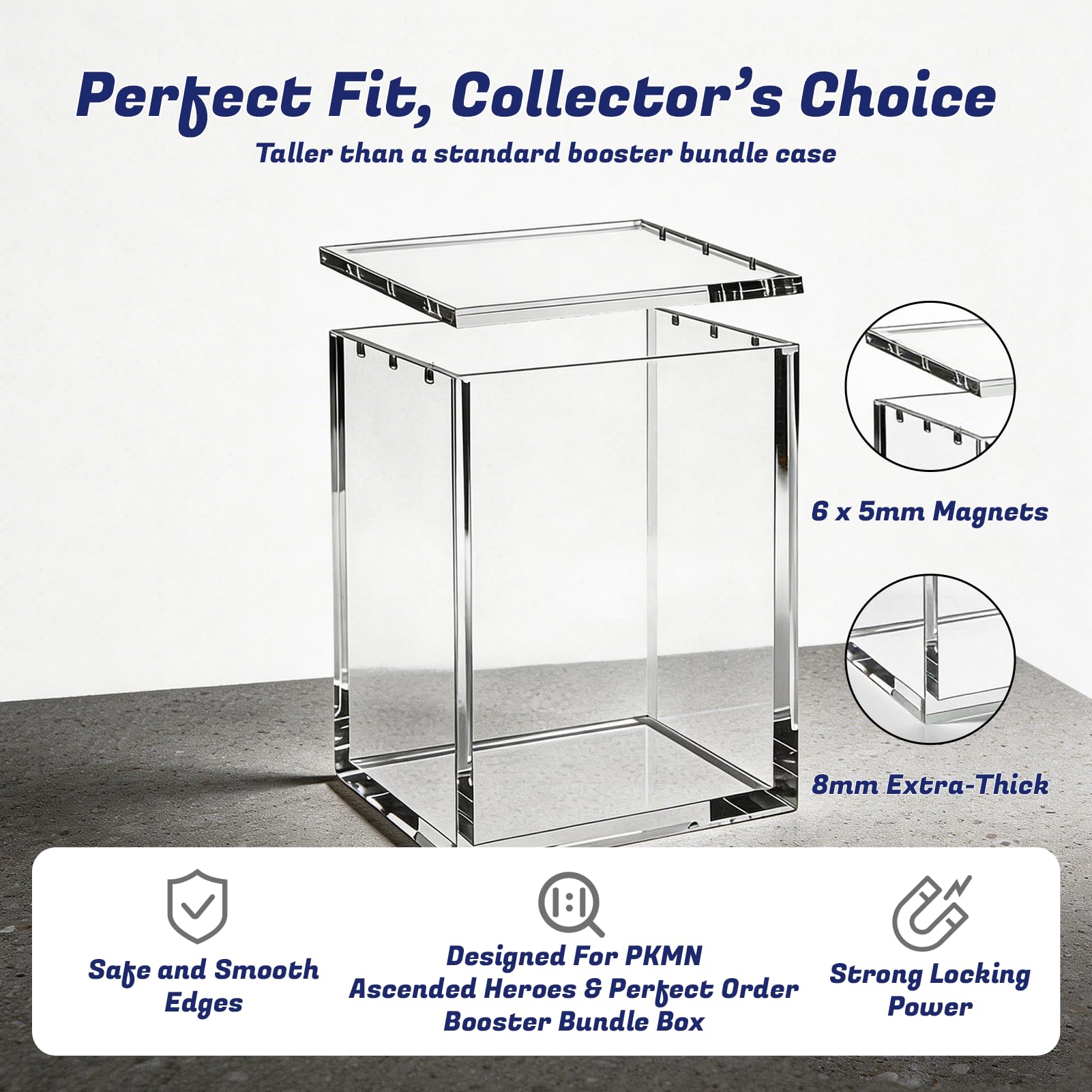 Booster Bundle Acrylic Case - Upgraded Taller Version for Perfect Order & Ascended Heroes, Magnetic Display Case, 5mm Thick Clear Acrylic Storage Box
