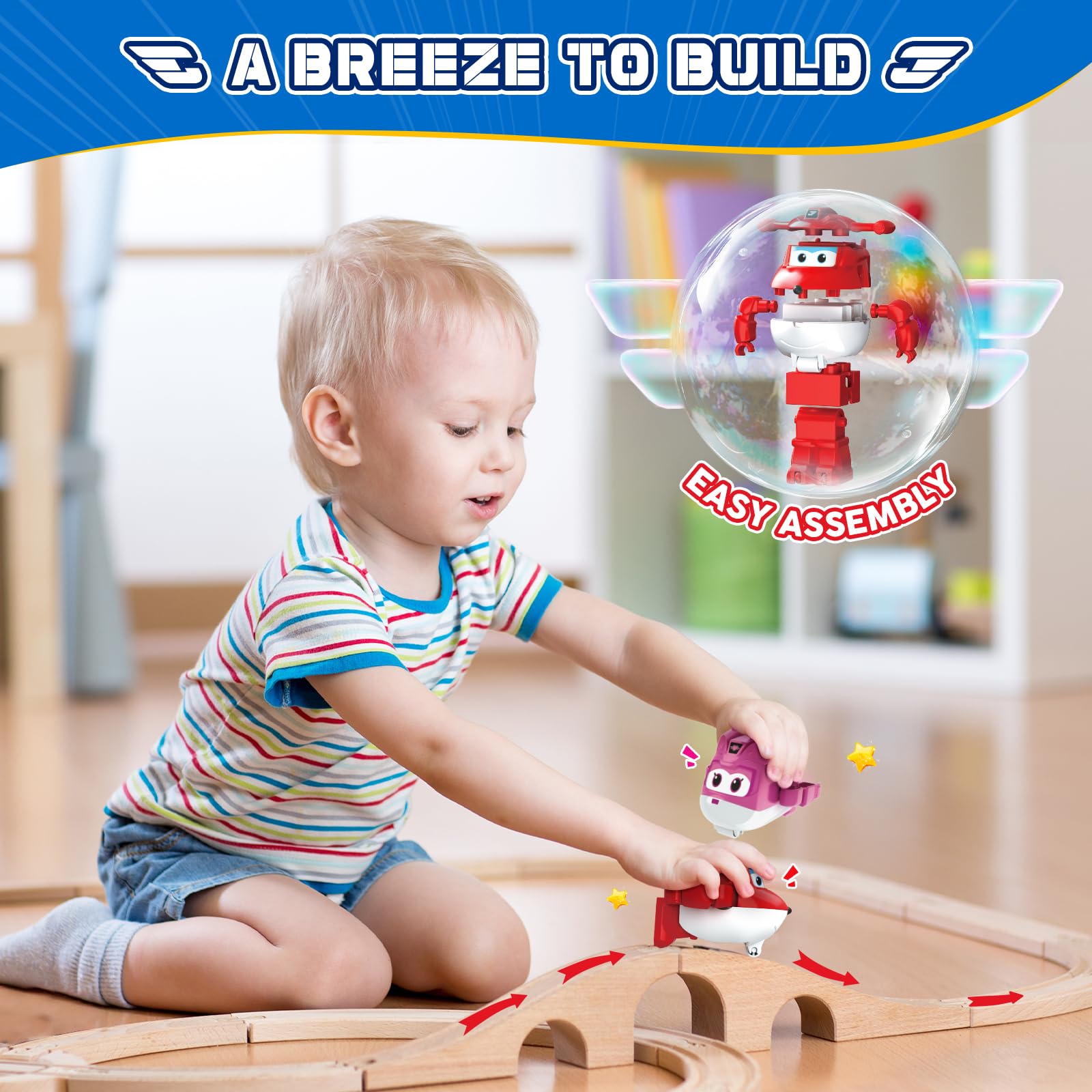 Super Wings Building Blocks, Jett & Dizzy 2-in-1 Airplane and Rescue Bots Building Toys, Transformable Building Blocks for Toddlers Kids Ages 3 4 5 6