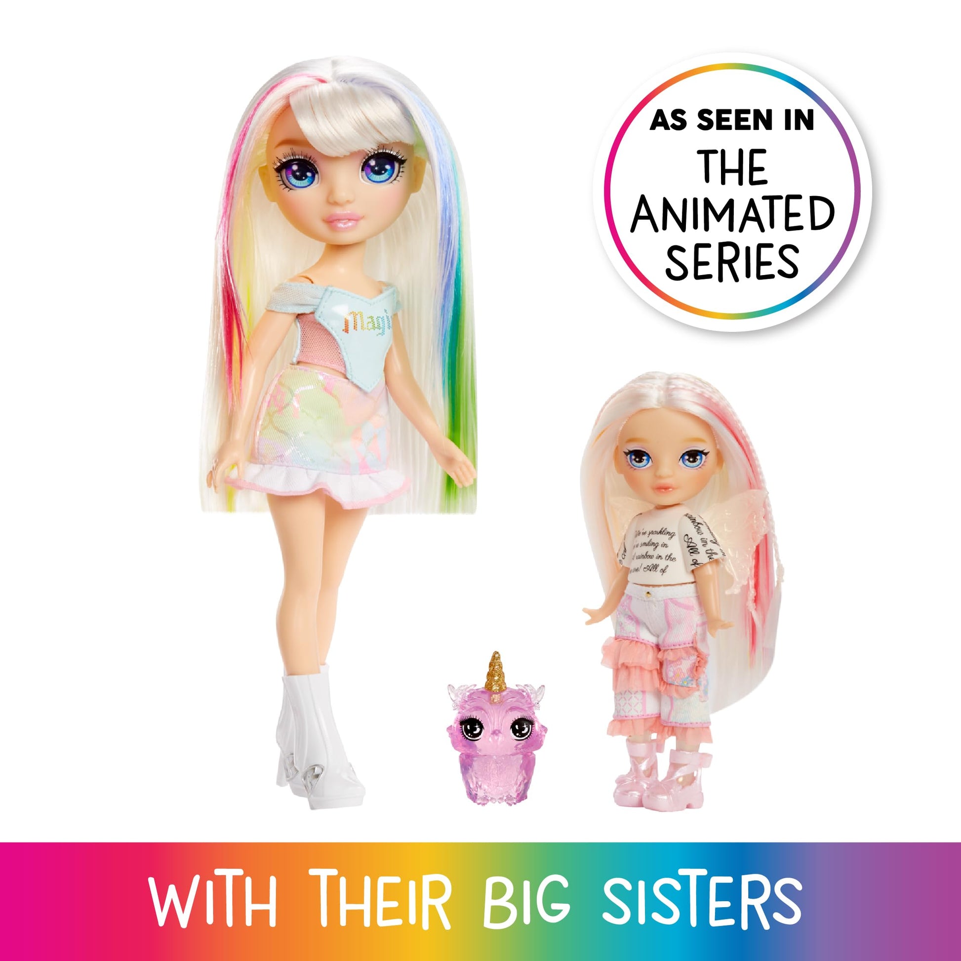 Rainbow High Littles Rainbow Fantasy Fairies + Pet - Opal, Rainbow 5.5" Posable Small Doll & Fantasy Owl Pet with Interchangeable Fairy Wings, Kids