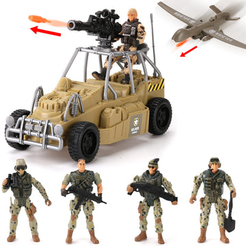 26 PCS Army Men Helicopter Carrier Toys, Military Soldier Action Figures, Combat Truck, Motorcycle, Jumbo Transport Aircraft with Lights & Sound
