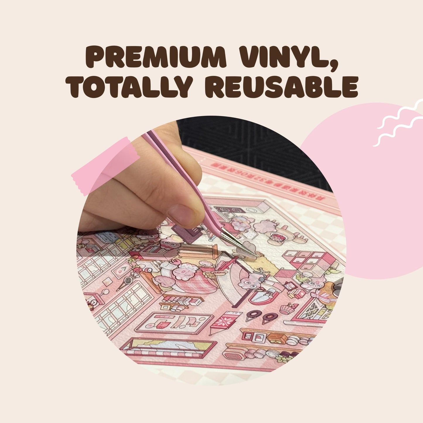 3D Sticker Scene Book - Reusable Stickers Scenes for Adults & Kids, 15 Sets Miniature Scene Sticker Book with Tweezer, Cozy Room Stickers, Portable