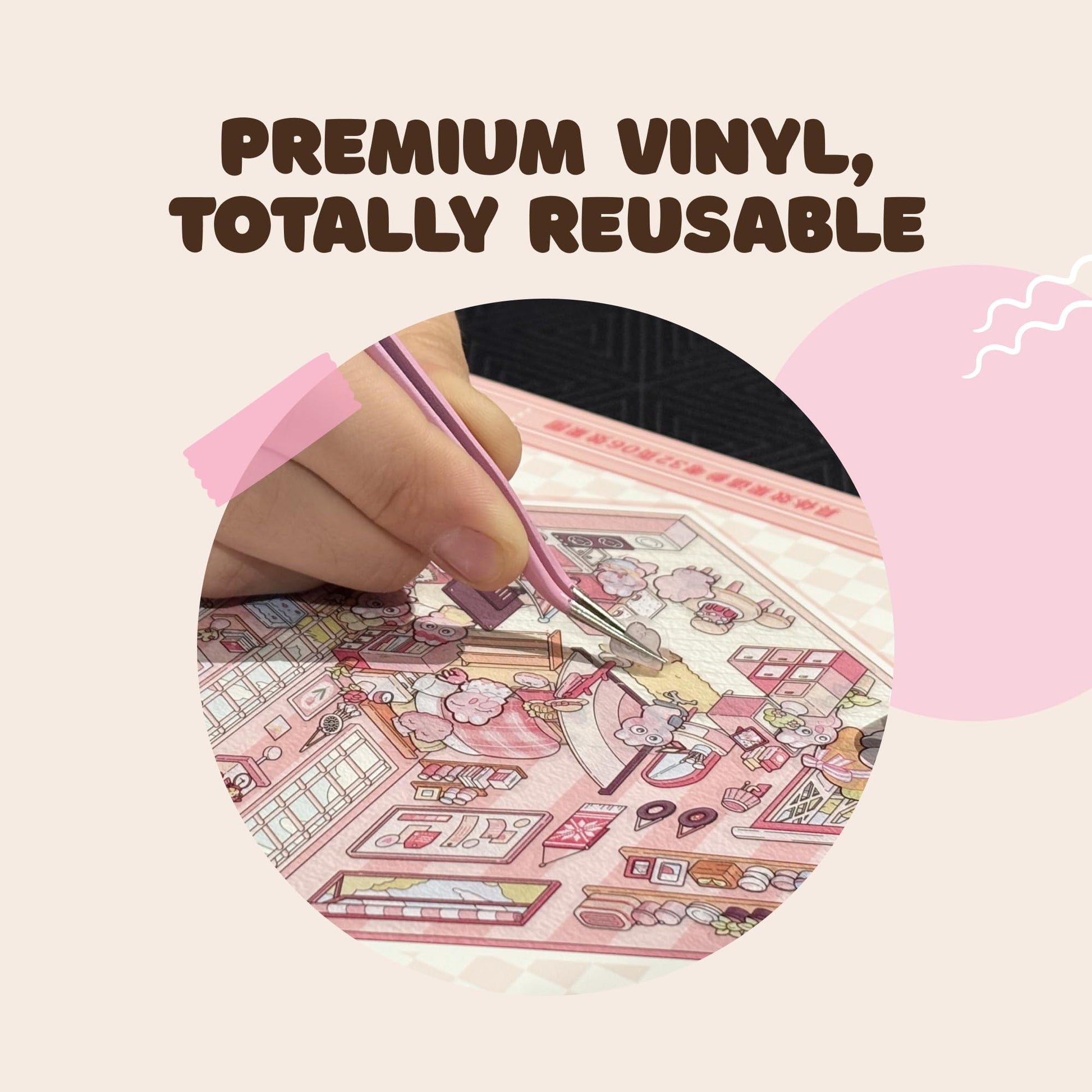 3D Sticker Scene Book - Reusable Stickers Scenes for Adults & Kids, 15 Sets Miniature Scene Sticker Book with Tweezer, Cozy Room Stickers, Portable
