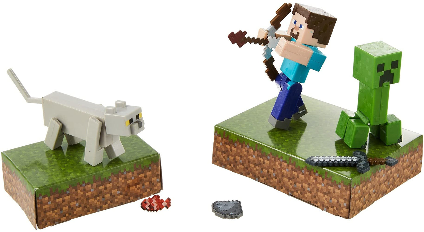 Mattel Minecraft Scaredy Creeper Story Pack with Figures, Weapons, Accessories & Papercraft Environment Blocks, Complete Battle & Action Play in