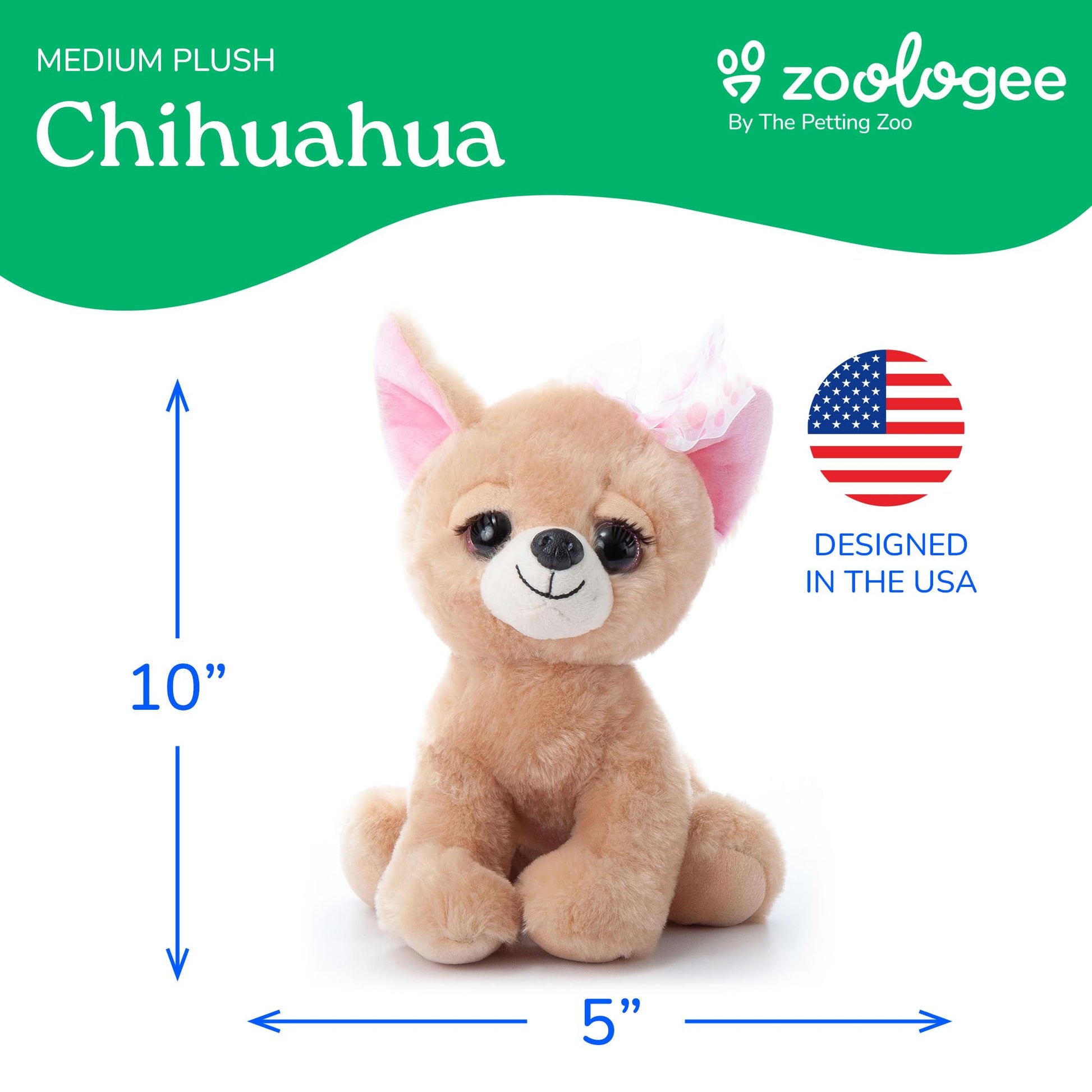 The Petting Zoo, Lash'z Chihuahua Dog Stuffed Animal, Gifts for Girls, Plush Toy 10 inches