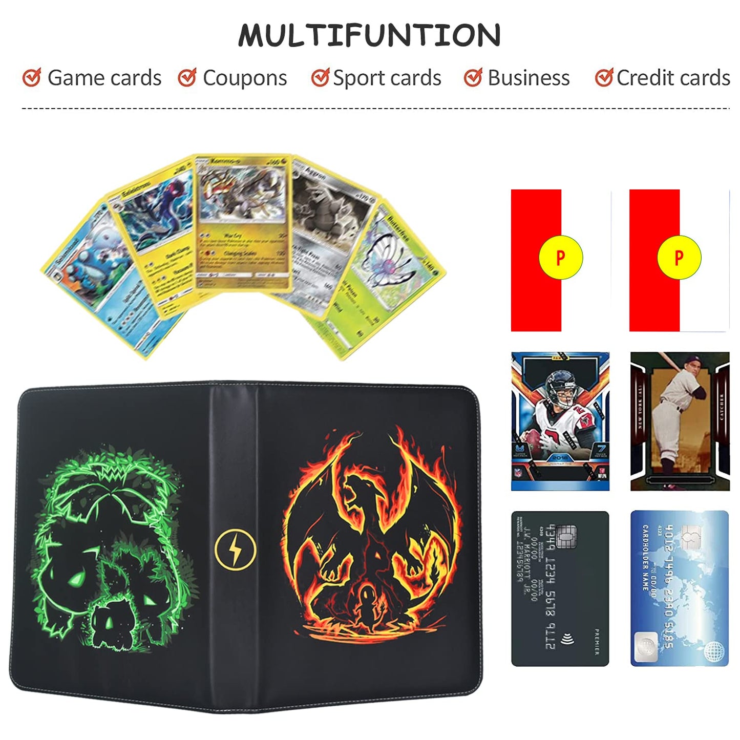 LIMSTDIC Card Binder with Sleeves - 4-Pockets Pokemon Card Binder Holder Compatible with TCG Trading Cards, Card Storage Album with Zipper for Boys