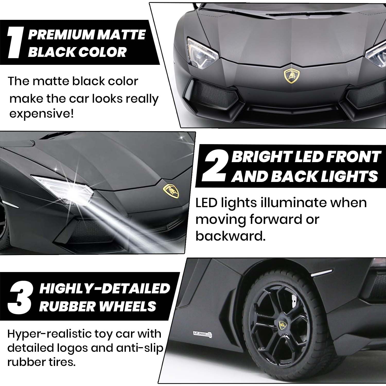 Lamborghini Remote Control Car, licenced RC Car for kids, Matte Black