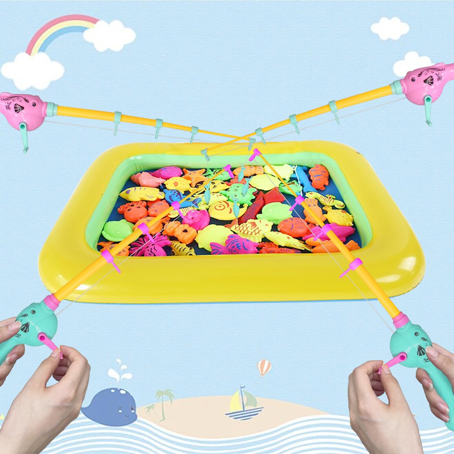 TUSAUW 3 Pcs Magnetic Fishing Pole Kids Toy Fishing Pole - No Fishes are Included, Fishing Game - Baby and Toddler Bath Toy Toy Fishing Pole for Bath