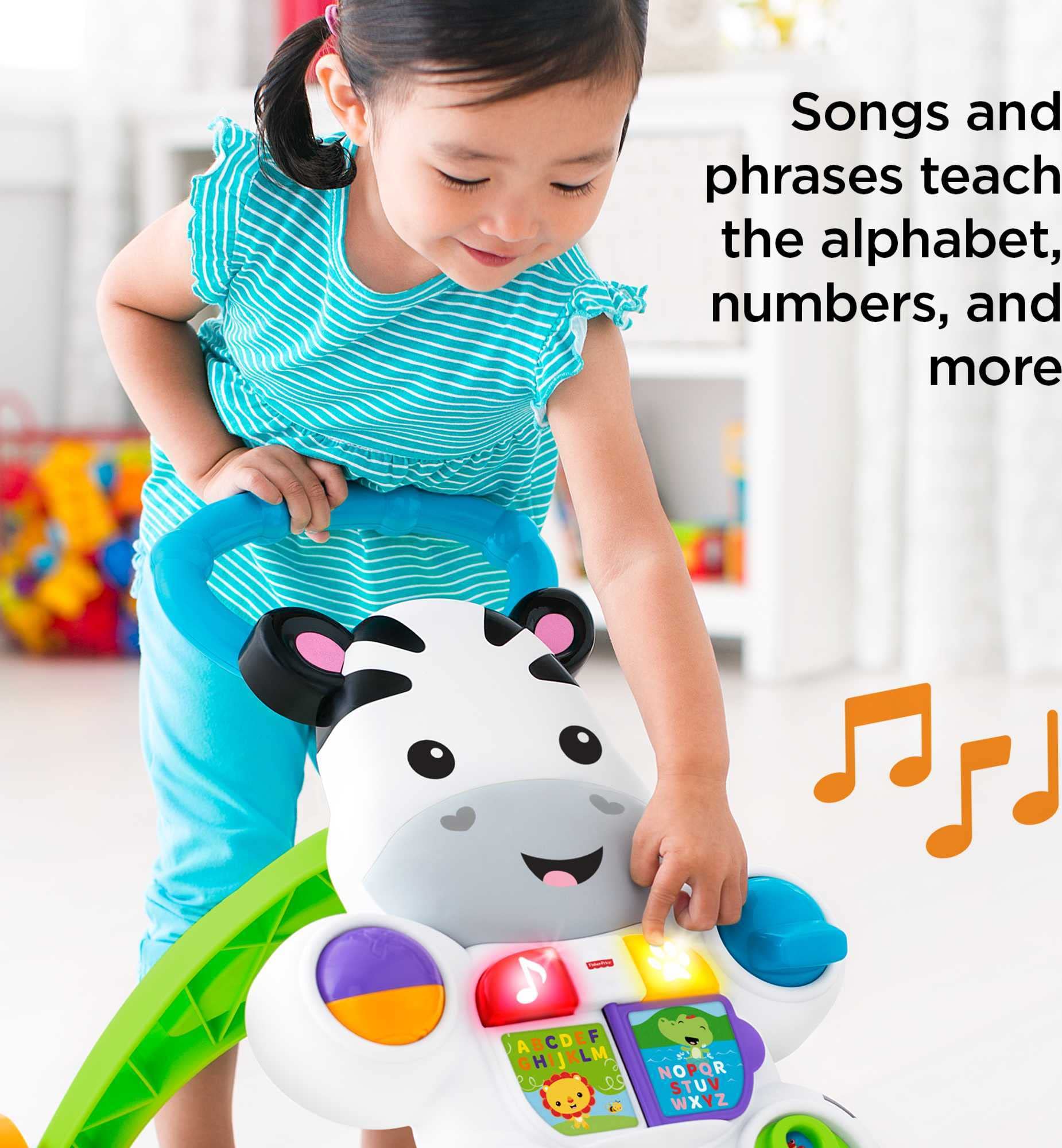 Fisher-Price Baby Push Toy Learn with Me Zebra Walker Musical Learning Activity with Lights & Fine Motor Play for Infants Ages 6+ Months