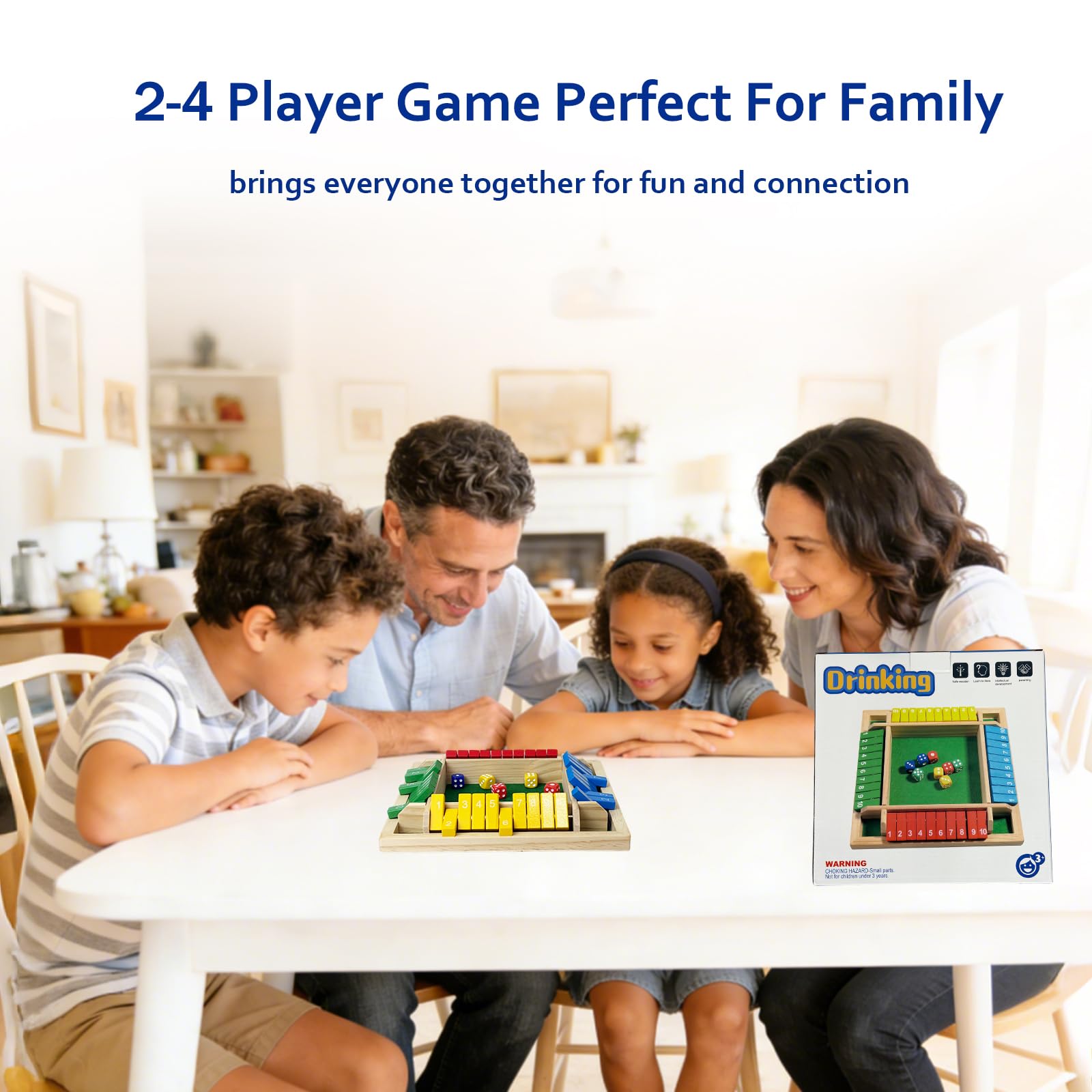 Shut The Box Dice Game 4 Player, Wooden Board Table Games for Kids and Adults, Addition Math Games for Family, Classroom, Party or Bar (10 Numbers)