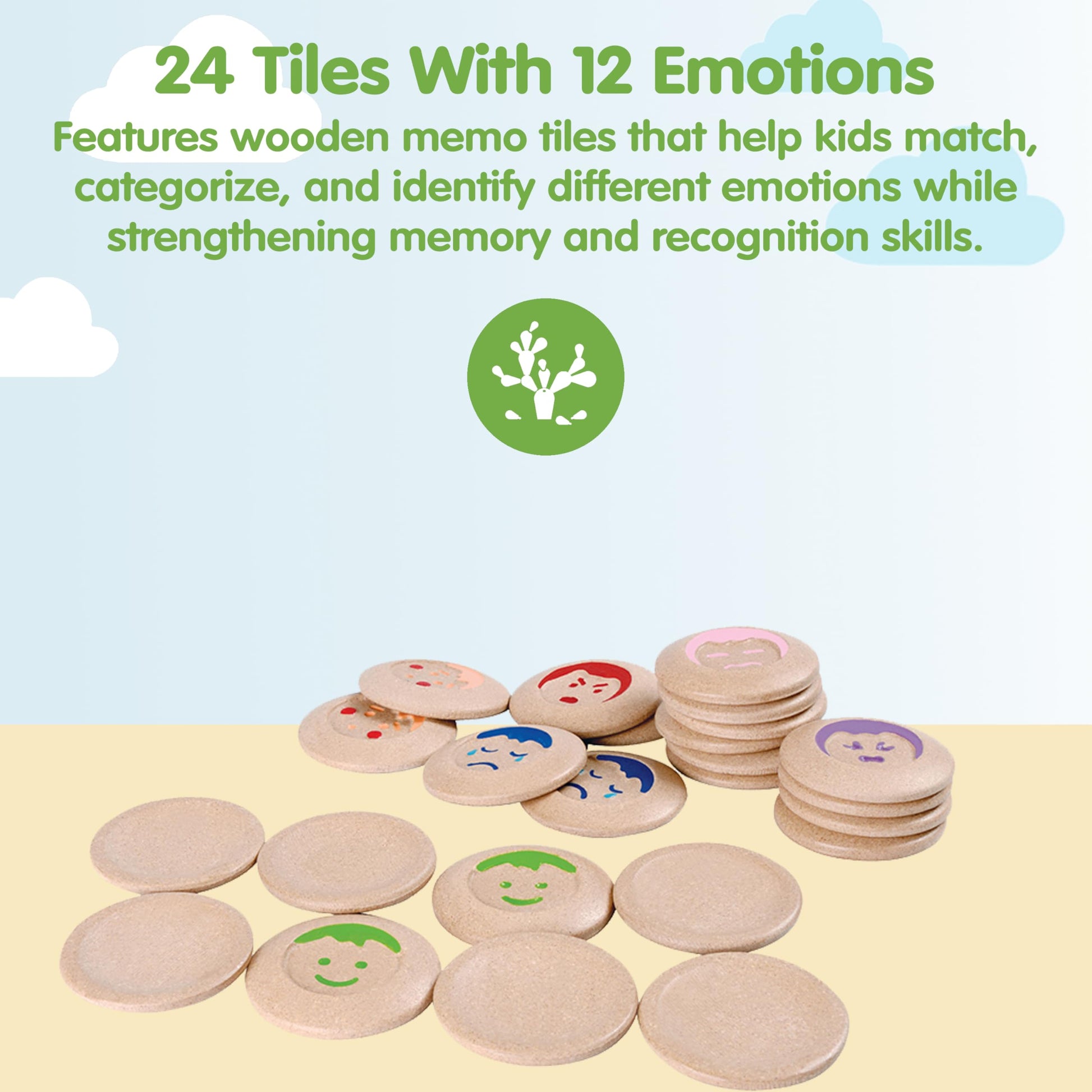PlanToys® My Mood Memo Wooden Montessori Emotional Recognition and Matching Toy | Social Awareness, Memory Building and Visual Learning Activity | Eco