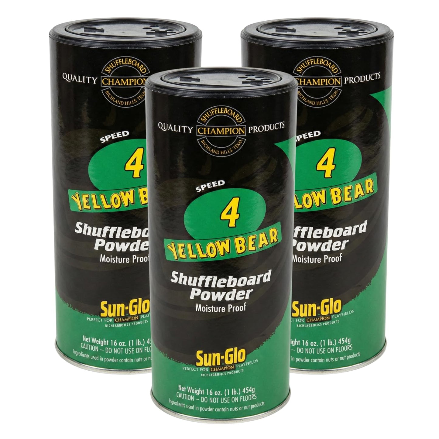 Sun-Glo Speed #4 (Yellow Bear) Shuffleboard Powder Wax - Medium Speed for All-Purpose Play, Bars & Home Game Rooms - 16 oz Shaker Can (Pack of 3)