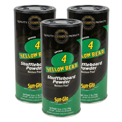 Sun-Glo Speed #4 (Yellow Bear) Shuffleboard Powder Wax - Medium Speed for All-Purpose Play, Bars & Home Game Rooms - 16 oz Shaker Can (Pack of 3)