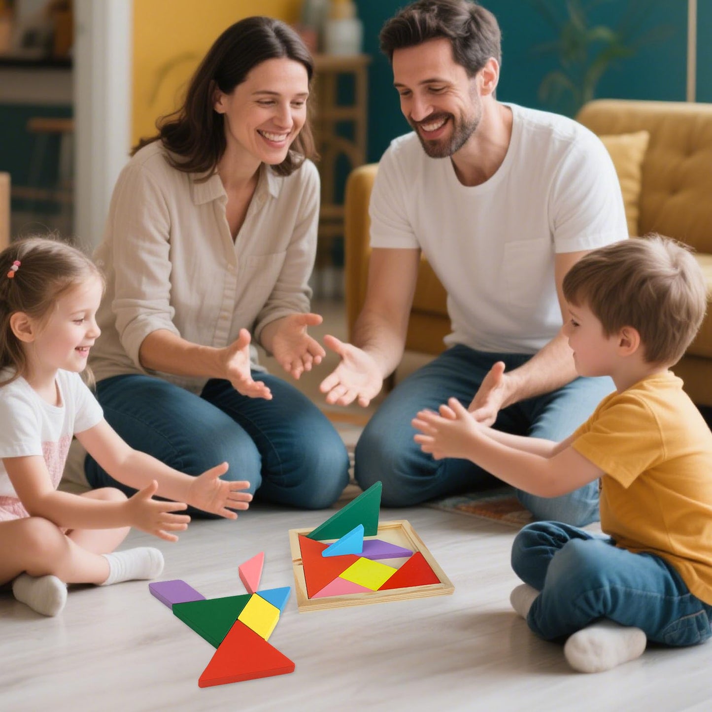 3 Otters Tangram Puzzle, Wooden, 4PCS