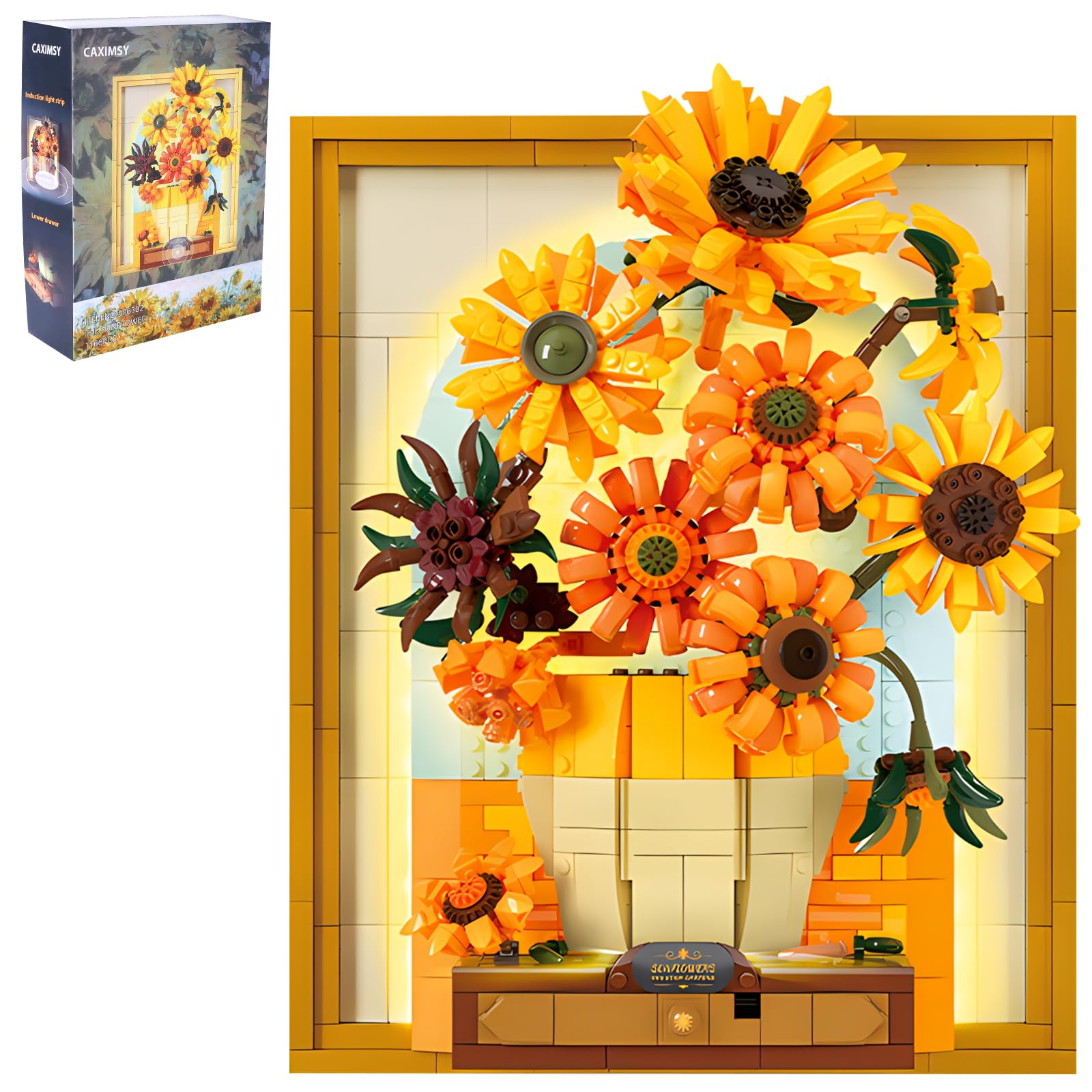 CAXIMSY Flowers Sunflower Building Block Sets Crafts for Adults Sunflowers Wall Art Painting Frame Gifts for Mother's/Valentine's Day?Artificial