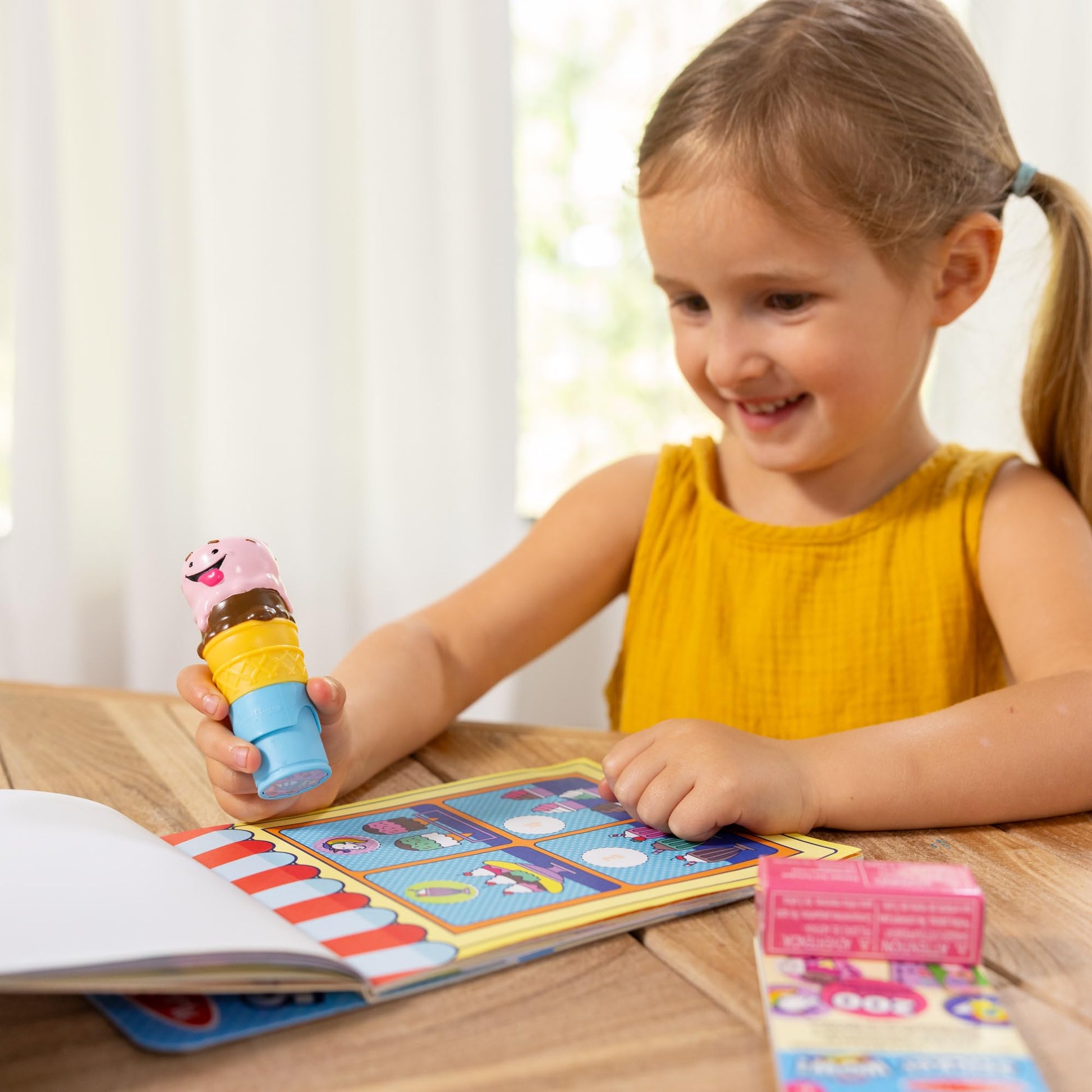 Melissa & Doug Sticker Wow!™ Ice Cream Bundle: 24-Page Activity Book, Refillable Sticker Stamper, Mini Pad, 500 Stickers, Arts and Crafts for Kids
