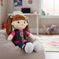 Linzy 15" Little Sweet Hearts Riley Doll for Girls, Soft Plush Rag Doll with Brown Pigtails, Denim Vest & Pink Smile Shirt, Stuffed Play Doll