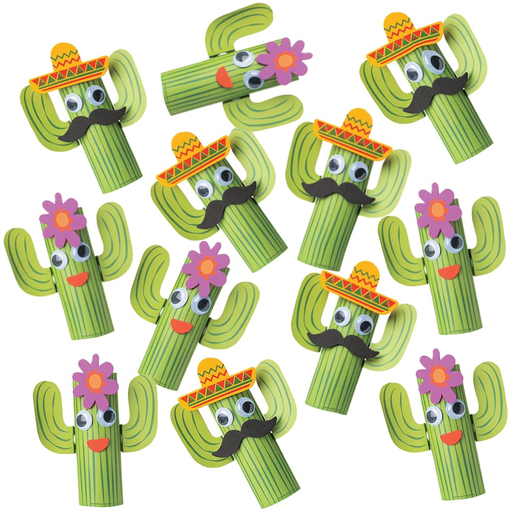 Fun Express Craft Tube Cactus Craft Kit - Makes 12 - DIY Crafts for Kids and Fiesta Party Activities