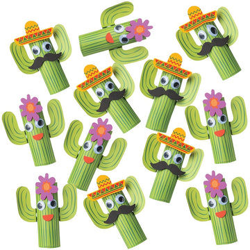 Fun Express Craft Tube Cactus Craft Kit - Makes 12 - DIY Crafts for Kids and Fiesta Party Activities