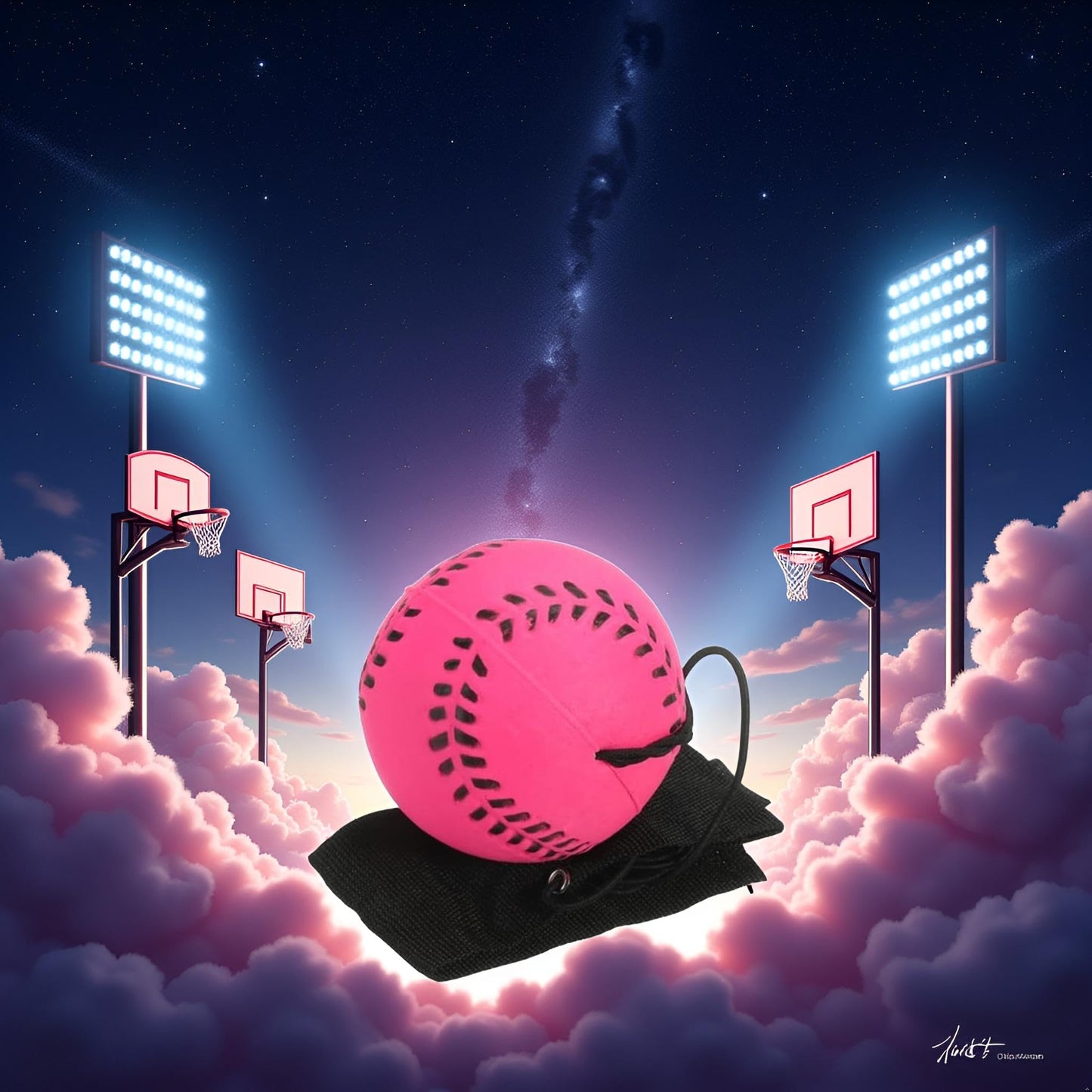 Rose Red Baseball Wrist Ball Wristband Sports Balls on a String Toy Includes Basketball, Baseball and Football Return Rubber Rebound Ball for Boys