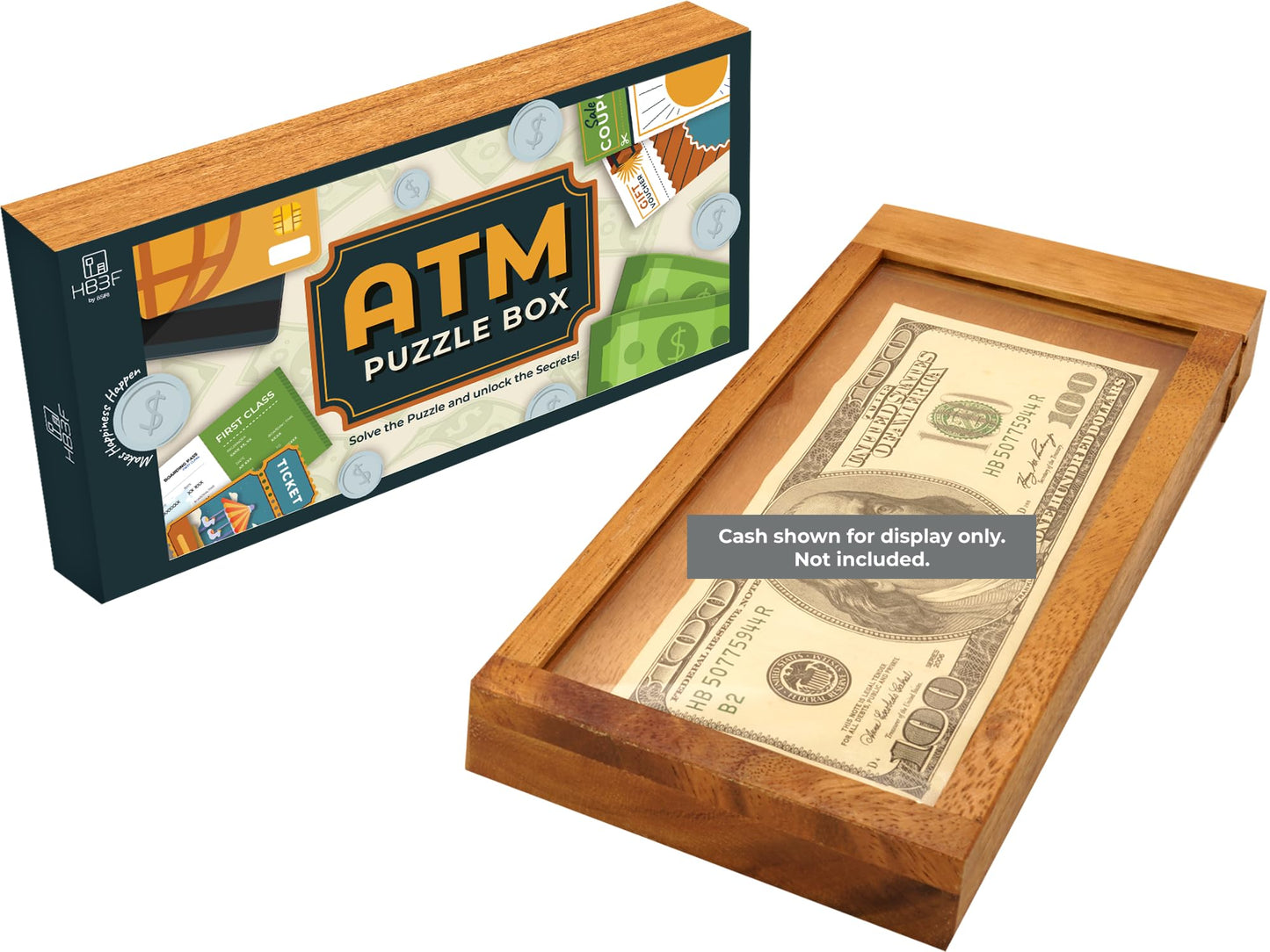 BSIRI Wood ATM Cash Hard Wooden Money Puzzle Box for Cash Gift for Adults Teens Wooden Brain Teaser Boxes with Tricky Holder Difficult Puzzles Lock