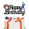 Baseball Theme Cake Topper - Happy Birthday Cake Topper for Birthday/Baseball/Sports Party Theme Decoration (Black Glitter)