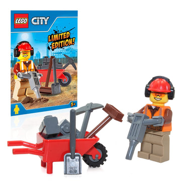 LEGO City Minifigure - Construction Worker with Wheelbarrow and Tools